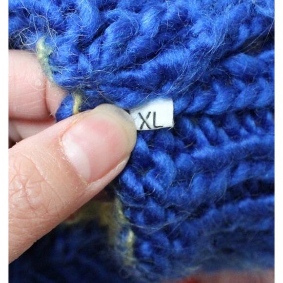 Lirika Matoshi Blue Yellow Radiant Heart Cutout Crochet Knit Fuzzy Sweater XL - Picture 7 of 7